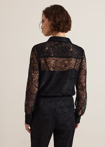 Phase Eight Livana Lace Shirts Black USA | 3708924-FE